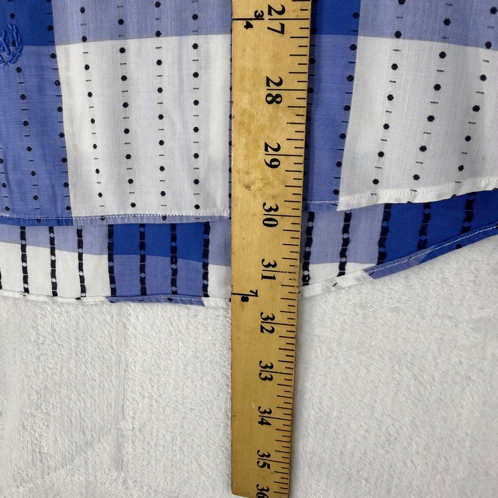 Bugatchi Uomo Mens Blue White Check Dotted Stripe Long Sleeve Button Down Shirt - Picture 8 of 12